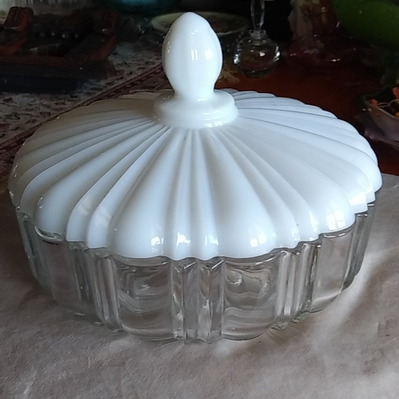 Other - Beautiful crystal and milk glass covered jar dish